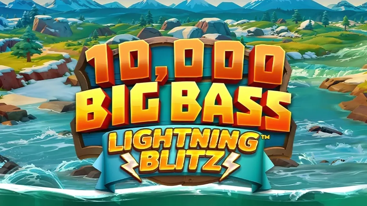 Interface do jogo 10,000 Big Bass Lightning Blitz com temática de pesca
